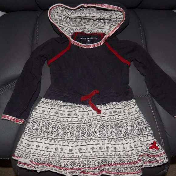 BURT’S BEES BABY GRAY/MAROON/WHITE HOODED DRESS - Picture 1 of 4